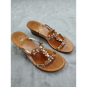 Il Sandalo Caprese Women's Wedge Sandals Embellished Leather Made in Italy Sz 37